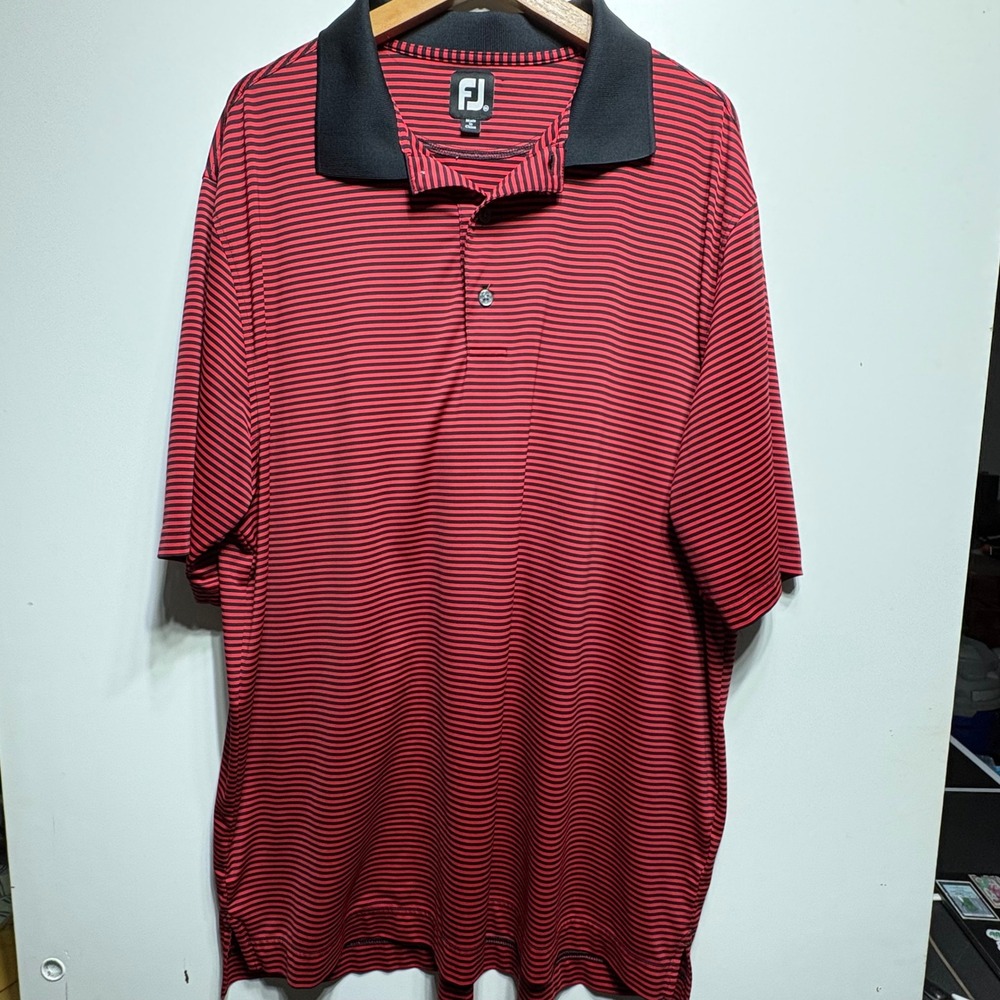 FootJoy ProDry Golf Polo Mens XXL Red Black Striped Harbour Trees Performance